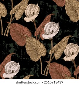 Calla Lily Elegant seamless pattern hand drawn. A contemporary collage with simple shapes. Modern exotic design for paper, cover, fabric, wallpaper, interior. Vector graphics.