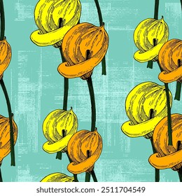 Calla Lily Elegant seamless pattern hand drawn. A contemporary collage with simple shapes. Modern exotic design for paper, cover, fabric, wallpaper, interior. Vector graphics.
