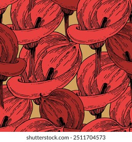 Calla Lily Elegant seamless pattern hand drawn. A contemporary collage with simple shapes. Modern exotic design for paper, cover, fabric, wallpaper, interior. Vector graphics.