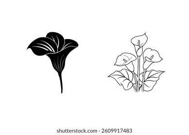 Calla Lily Floral Design Elements In Black And White Illustrations