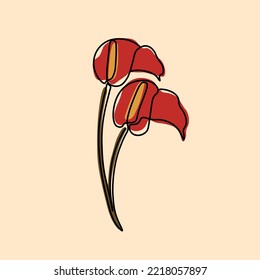 Calla lily flower one line drawing art. Line continuous style. Simple colored logo, icon, design