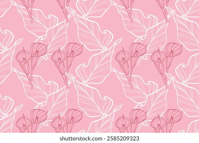 Calla lily flower pattern, seamless line pattern.
