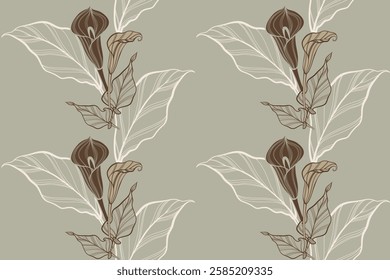 Calla lily flower pattern, seamless line pattern.
