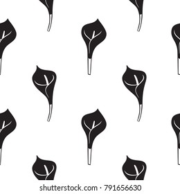 Calla lily flower or Zantedeschia.  Seamless pattern with white calla lilies. Vector illustration.