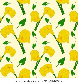 Las flores de Calla Lily son un patrón impecable. Patrón impecable de Calla Lily para impresión. Fondo floral amarillo. ilustración vectorial