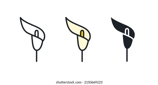 Calla lily icon. Wedding flowers isolated vector icons