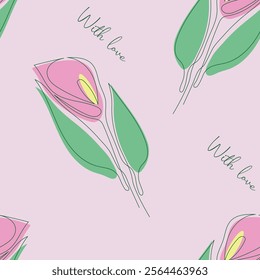 Calla lily pattern drawn in one line