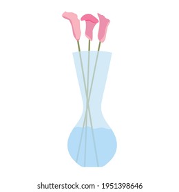 Calla in vase vector background. Floral vase. Blooming spring flower. Illustration vase with flower to decoration interior