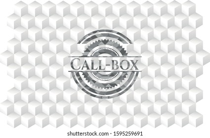 Call-box grey emblem. Retro with geometric cube white background
