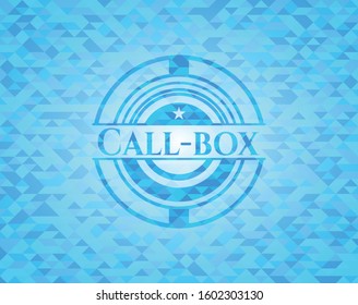 Call-box light blue emblem with triangle mosaic background
