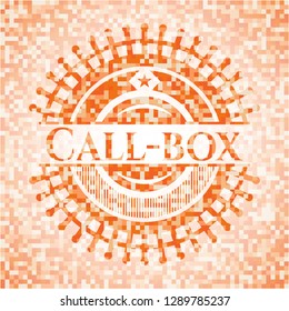 Call-box orange tile background illustration. Square geometric mosaic seamless pattern with emblem inside.