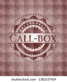 Call-box red seamless emblem or badge with abstract geometric pattern background.