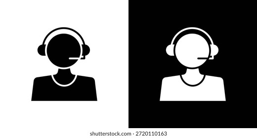 Icono de centro de llamadas ilustraciones gráficas planas simples. Vector de silueta blanco y negro
