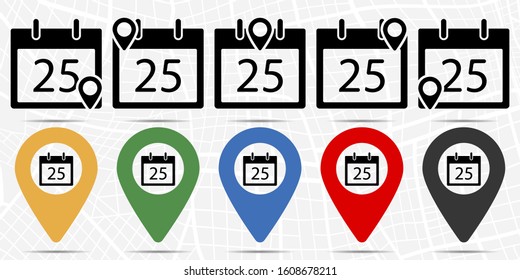 Calldar 25 number icon in location set. Simple glyph, flat illustration element of christmas theme icons