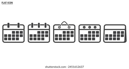 Callendar Flat Icon. Simple calendar planner icon collection. Reminder organizer event signs. Calendar notification icon. Business plan schedule. Stock vector illustration in transparent background.