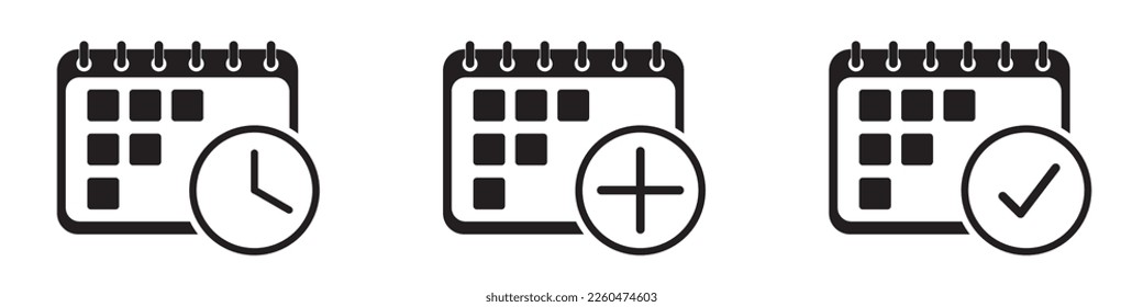 Callendar icon. Calendar planner icon collection. Reminder organizer event signs. Calendar notification icon. Business plan schedule. Stock vector