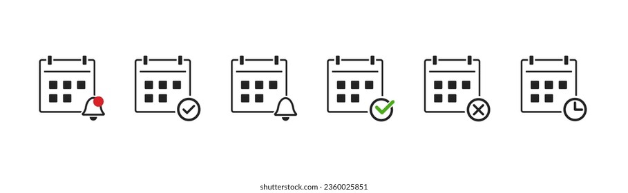 Callendar icon. Calendar planner icon collection. Reminder organizer event signs. Calendar notification icon. Business plan schedule. Stock vector
