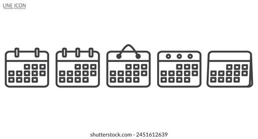 Callendar Icon. Simple calendar planner icon in line style. Reminder organizer event signs. Calendar notification icon. Business plan schedule. Stock vector illustration in transparent background.