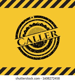 Caller inside warning sign, black grunge emblem. Vector Illustration. Detailed.