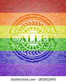 Llamando emblema de color lgbt. Ilustración vectorial. Mosaico. 