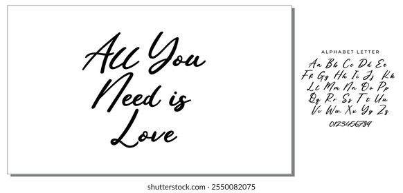 Calligraphic All You Need is Love inscription, All You Need is Love inscription image, Monochrome handwritten All You Need is Love inscription, All You Need is Love inscription art.