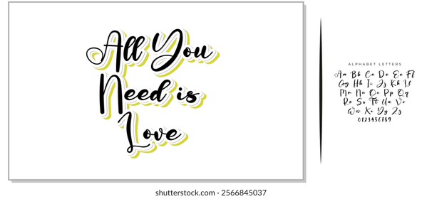 Calligraphic All You Need is Love inscription, All You Need is Love inscription image, Monochrome handwritten All You Need is Love inscription, All You Need is Love inscription art.