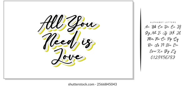 Calligraphic All You Need is Love inscription, All You Need is Love inscription image, Monochrome handwritten All You Need is Love inscription, All You Need is Love inscription art.