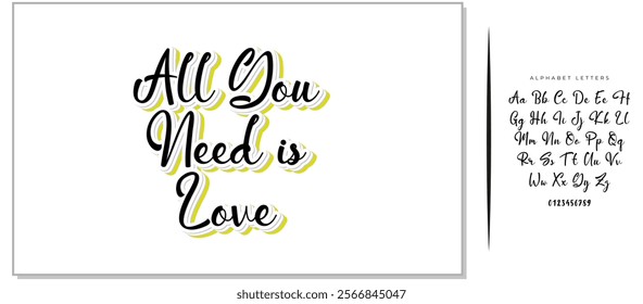 Calligraphic All You Need is Love inscription, All You Need is Love inscription image, Monochrome handwritten All You Need is Love inscription, All You Need is Love inscription art.