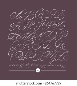  Calligraphic alphabet. Design elements can be used for invitation, congratulation. Digital illustration