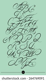  Calligraphic alphabet. Design elements can be used for invitation, congratulation. Digital illustration