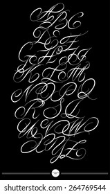  Calligraphic alphabet. Design elements can be used for invitation, congratulation. Digital illustration