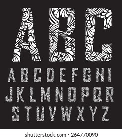  Calligraphic alphabet. Design elements can be used for invitation, congratulation. Digital illustration