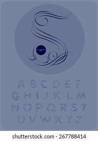  Calligraphic alphabet. Design elements can be used for invitation, congratulation. Digital illustration