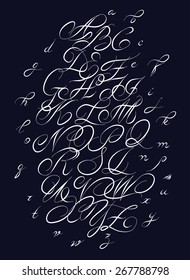  Calligraphic alphabet. Design elements can be used for invitation, congratulation. Digital illustration