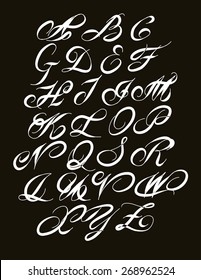  Calligraphic alphabet. Design elements can be used for invitation, congratulation. Digital illustration