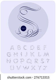 Calligraphic alphabet. Design elements can be used for invitation, congratulation. Digital illustration