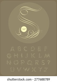  Calligraphic alphabet. Design elements can be used for invitation, congratulation. Digital illustration