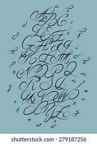  Calligraphic alphabet. Design elements can be used for invitation, congratulation. Digital illustration