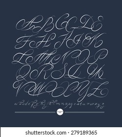  Calligraphic alphabet. Design elements can be used for invitation, congratulation. Digital illustration