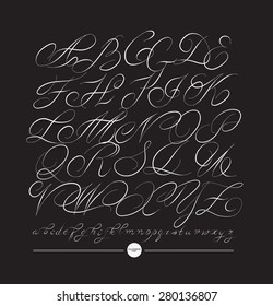  Calligraphic alphabet. Design elements can be used for invitation, congratulation. Digital illustration