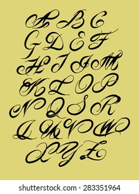  Calligraphic alphabet. Design elements can be used for invitation, congratulation. Digital illustration