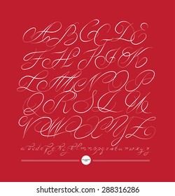 Calligraphic alphabet. Design elements can be used for invitation, congratulation. Digital illustration