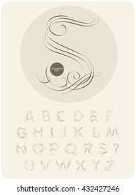  Calligraphic alphabet. Design elements can be used for invitation, congratulation. Digital illustration