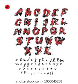 Calligraphic alphabet vector. Distorted letters. Hand drawn calligraphic alphabet.