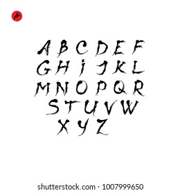 Calligraphic alphabet vector. Hand written letters and numbers. Hand drawn dry brush font. Modern brush lettering. Grunge style alphabet. Calligraphy script. Vector illustration.