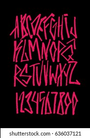 Calligraphic alphabet. Vector letters and numbers. Hand drawn font