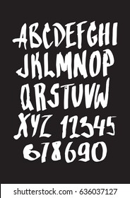 Calligraphic alphabet. Vector letters and numbers. Hand drawn font