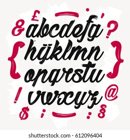 Calligraphic alphabet. Vector letters and symbols. Hand drawn typeface. Font illustration