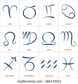 Calligraphic Astrology Illustrations Twelve Zodiac Signs Stock Vector ...