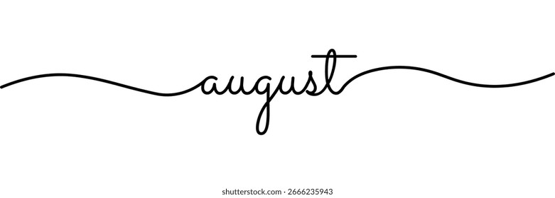 Calligraphic august text in ballpoint pen style isolated on white background. Rounded august sign in script text with small caps text . Vector Illustration.